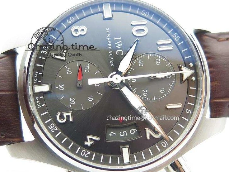 MIROTIME 0204 Cozy Pilot Chrono SS IW387802 V6F 1:1 Best Edition On Brown Leather Strap A 7323